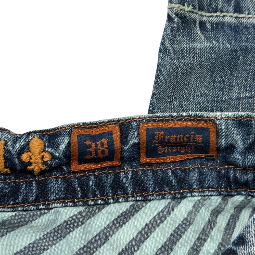 Rock Revival Francis Straight Distressed Blue Jeans Men 38 x 33 Embroidered Y2K - Picture 3 of 16